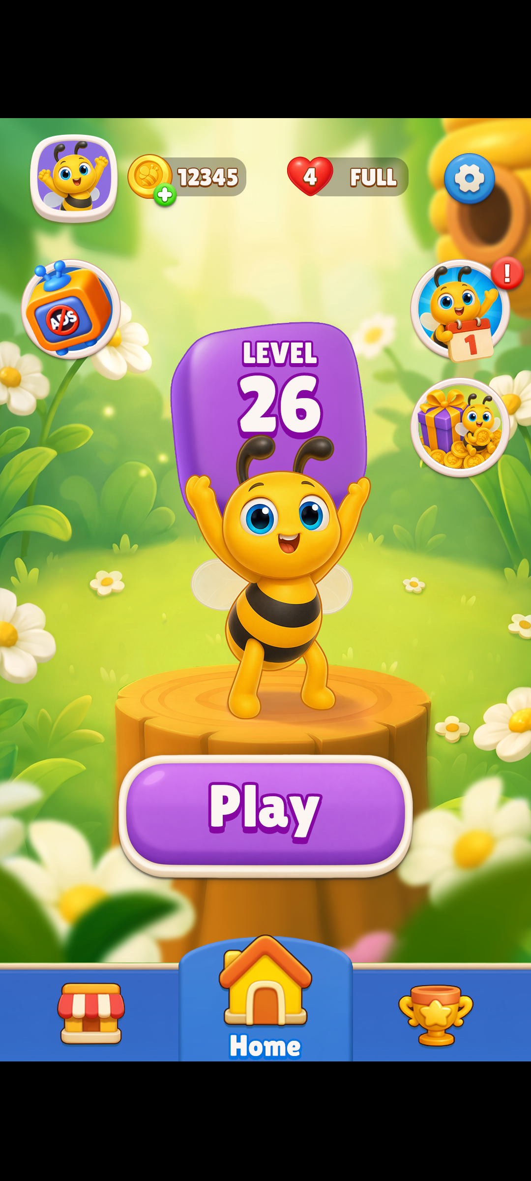 Buzz Flow home screen with a bee ready to play