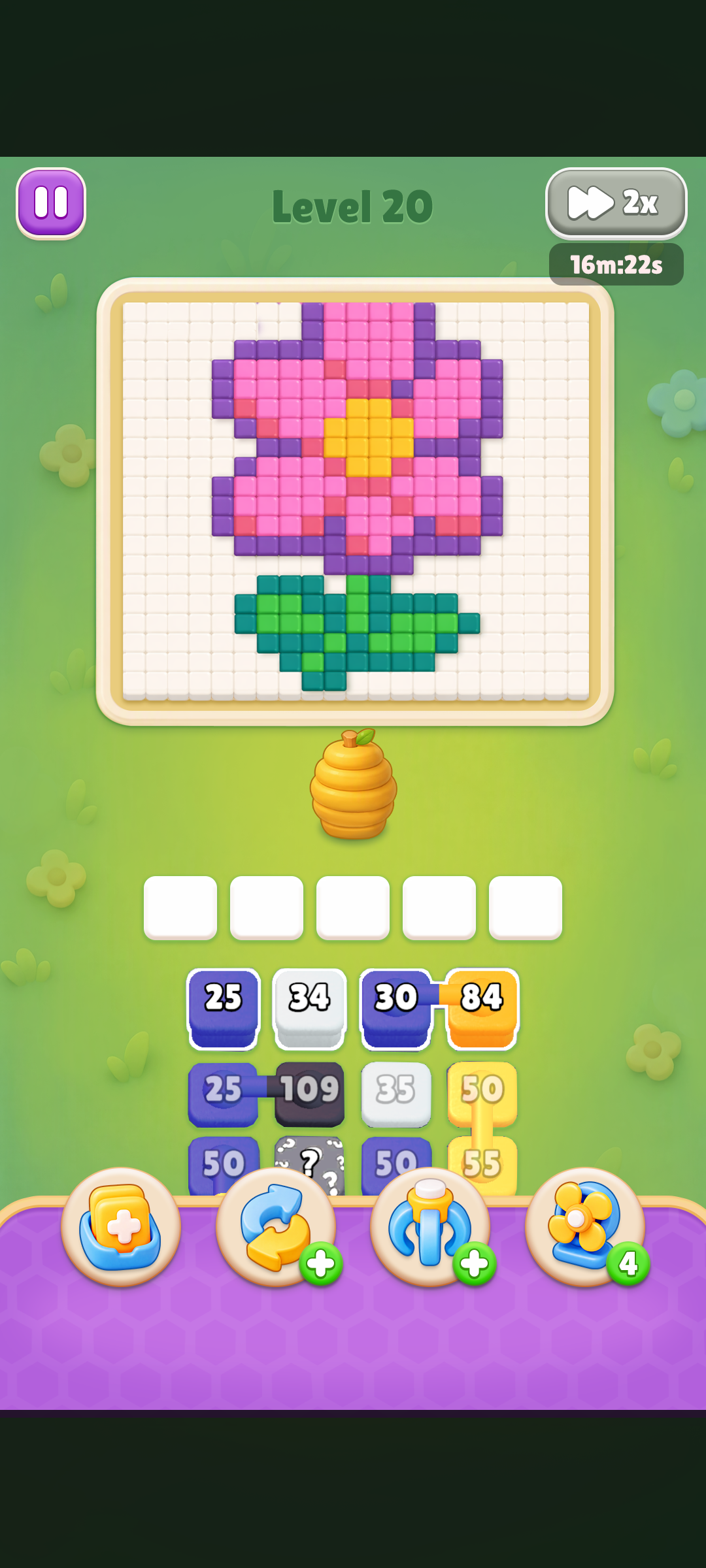 A colorful pixel flower puzzle in Buzz Flow